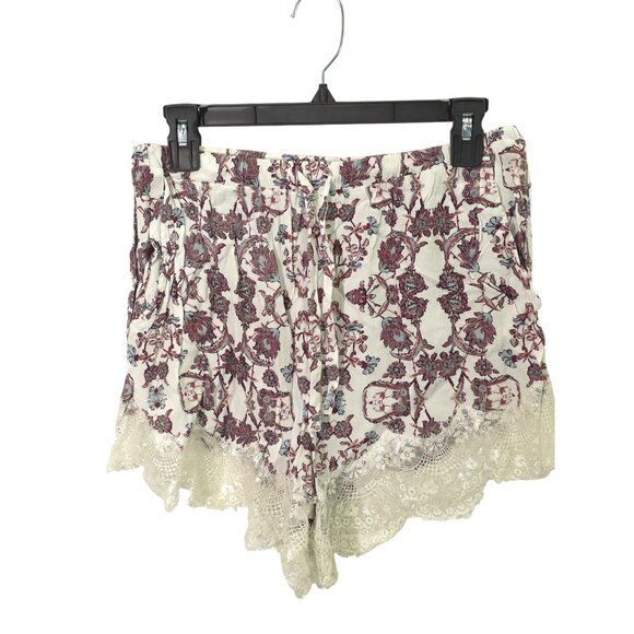 Kendall + Kylie Pants - Kendall + Kylie Womens White Floral Lace-Trim Shorts Size L Lightweight Rayon